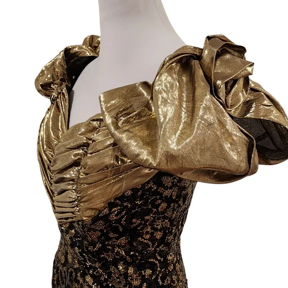 Vintage Dress Gold Puff Sleeves +  Sequins - curated by Rory Castillo - Picture 4 of 13